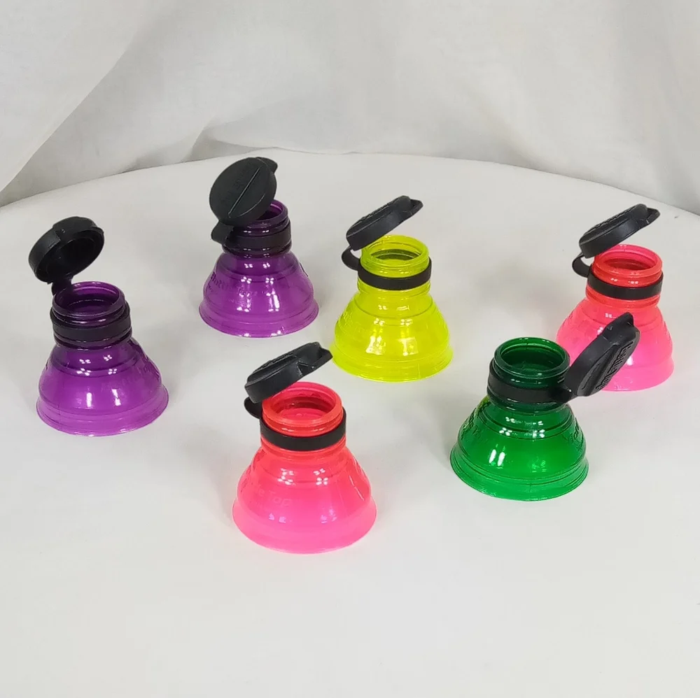 Lot Of 6 Vintage Reusable Bottle Top Vibrant Plastic Soda Can Lids